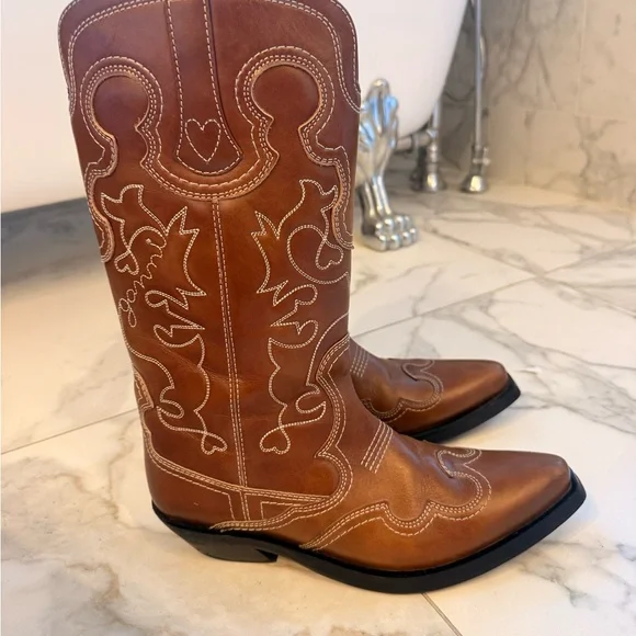 Ganni Mid Shaft Embroidered Westerj Boots (Size 42 EU) - Picture 7 of 9